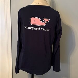 Vineyard Vines Dark Blue Long Sleeve with Pink Whale